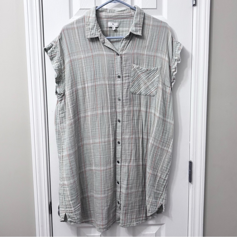 True Craft Gray and Orange Plaid Shirt Dress Womens Size XL - Picture 2 of 7